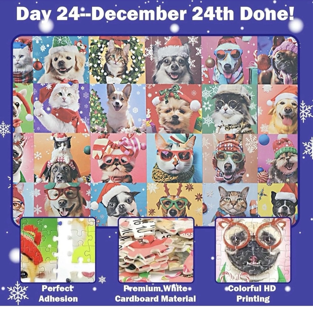 The Jigsaw Puzzle Advent Christmas Calendar Dogs & Cats 1008 pc - Picture 3 of 7